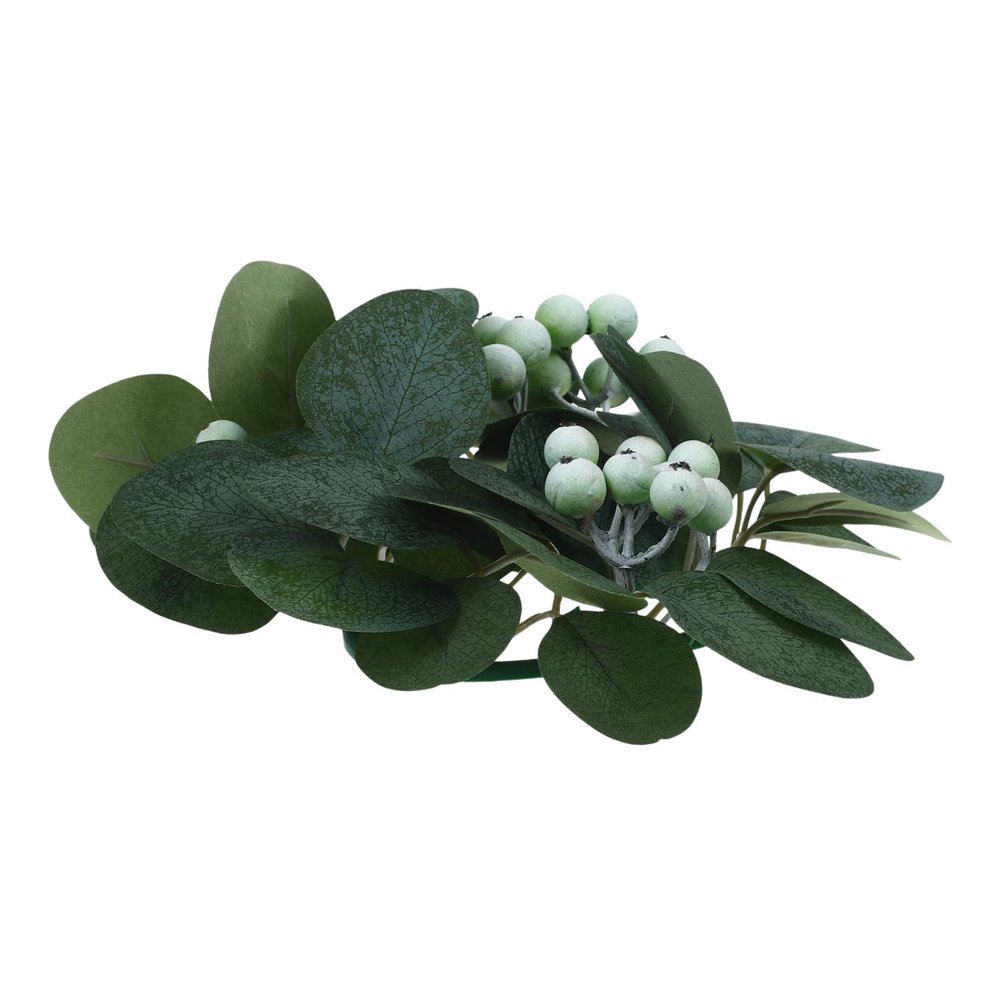 CONGARTENO Spring Artificial Leaf Candle Ring Wreath Eucalyptus Garland for Table Decoration Faux Berry Candle Garland for Dining Bedroom Living Accent