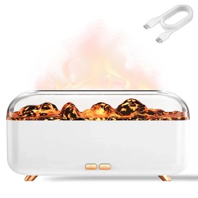 Flame Diffuser, Essential Oil Diffuser Humidifier 300ml with Fire Effect, Auto Shut-Off, Cool Mist for Home, Office, Bedroom Decor Gift (White)