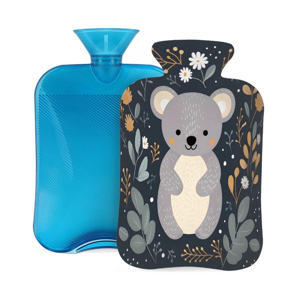 Hot Water Bottle with Cover 2L Cute Tree Leaf Koala Hot Water Bag for Pain Relief Period Cramps, Winter Warmer