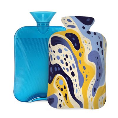 Hot Water Bottle with Cover 2L Purple Yellow Twisted Spots Hot Water Bag for Pain Relief Period Cramps, Winter Warmer