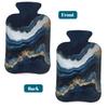 Hot Water Bottle with Cover 2L Blue Gold Marble Ripple Hot Water Bag for Pain Relief Period Cramps, Winter Warmer view 3