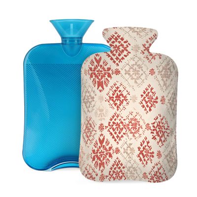 Hot Water Bottle with Cover 2L Red Retro Print Hot Water Bag for Pain Relief Period Cramps, Winter Warmer
