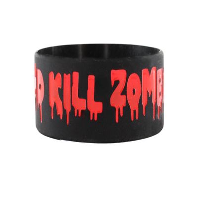 Keep Calm and Kill Zombies Black Silicone Emo Wristband Bracelet