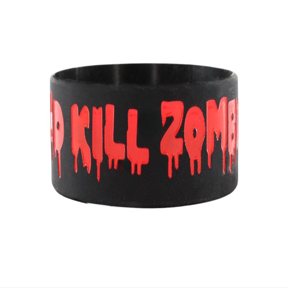 Keep Calm and Kill Zombies Black Silicone Emo Wristband Bracelet