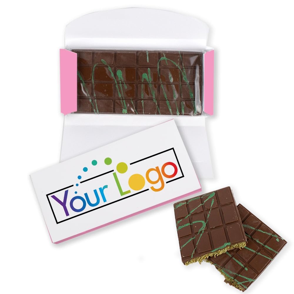 3 Count Personalized Add Your Logo Dubai Chocolate Bar Favor For Corporate Gifting, Promotional Giveaways, Custom Candy Favors, Candy Buffets, Table Treats & More (1.38lb) - Pink
