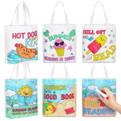 Yaomiao 24 Pcs End of Year Coloring Bags Bulk Color Your Own Tote Bags Back to School Reading Bag for Summer Classroom Party Gifts