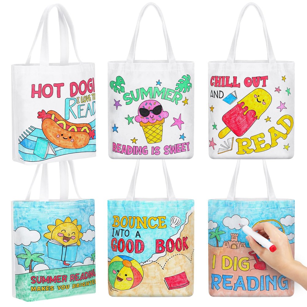 Yaomiao 24 Pcs End of Year Coloring Bags Bulk Color Your Own Tote Bags Back to School Reading Bag for Summer Classroom Party Gifts