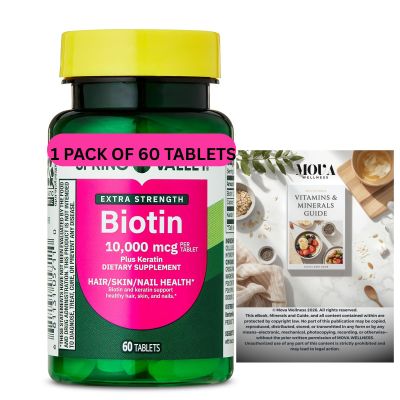 Biotin + Keratin Tablets, 10,000 mcg 60 Count | Daily Nutrient Support + Complimentary Vitamins & Minerals Guide