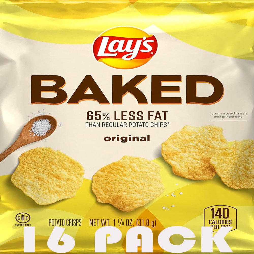Baked Original Potato Crisps | 1.125 oz Snack Bags (Pack of 16) | Crunchy Value Pack with Mystery Gift | Single-Serve Chips for Lunch, Parties & On-the-Go Snacking | Bundled by SUPERDEALS