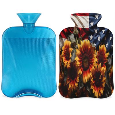 YPPAHHHH 2L Hot Water Bottle with Soft Cover Sunflowers Floral USA Flag Reusable Hot & Cold Therapy Bag for Pain Relief Menstrual Cramps, Feet Warmth Winter Gift