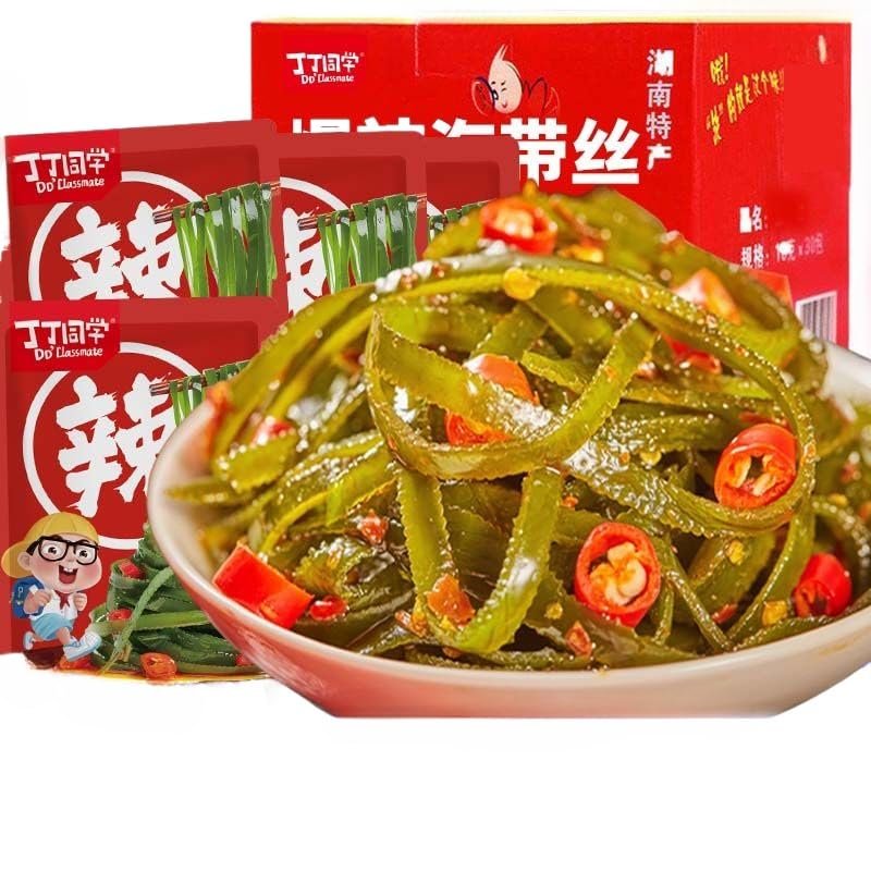 Instant kelp shreds, super spicy crispy seaweed, Hunan red oil flavor pickles, delicious pickled vegetables 12g/pack, Chinese latiao hot stick snacks, ready to eat kimchi, casual snacks (20 packs)