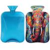 YPPAHHHH 2L Hot Water Bottle with Soft Cover Oil Painting Art Elephant Print Reusable Hot & Cold Therapy Bag for Pain Relief Menstrual Cramps, Feet Warmth Winter Gift view 1