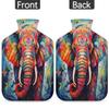 YPPAHHHH 2L Hot Water Bottle with Soft Cover Oil Painting Art Elephant Print Reusable Hot & Cold Therapy Bag for Pain Relief Menstrual Cramps, Feet Warmth Winter Gift view 4