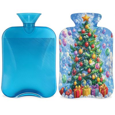 YPPAHHHH 2L Hot Water Bottle with Soft Cover Christmas Tree Colorful Bubble Painting Reusable Hot & Cold Therapy Bag for Pain Relief Menstrual Cramps, Feet Warmth Winter Gift