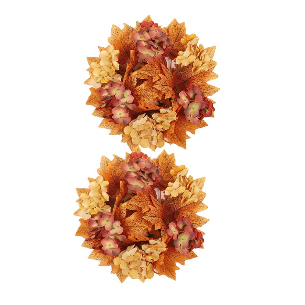 Alipis 2pcs Fall Candle Rings Wreaths with Artificial Pumpkin and Maple Leaf Garland for Thanksgiving Day Table Decor and Front Door Hanging Versatile Autumn Candle Holder Rings for