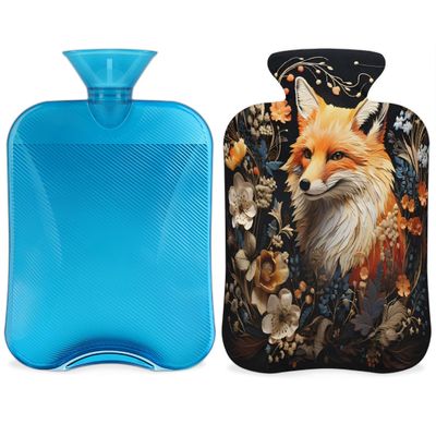 YPPAHHHH 2L Hot Water Bottle with Soft Cover Floral Animal Fox Painting Reusable Hot & Cold Therapy Bag for Pain Relief Menstrual Cramps, Feet Warmth Winter Gift