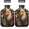 YPPAHHHH 2L Hot Water Bottle with Soft Cover Floral Animal Fox Painting Reusable Hot & Cold Therapy Bag for Pain Relief Menstrual Cramps, Feet Warmth Winter Gift view 4