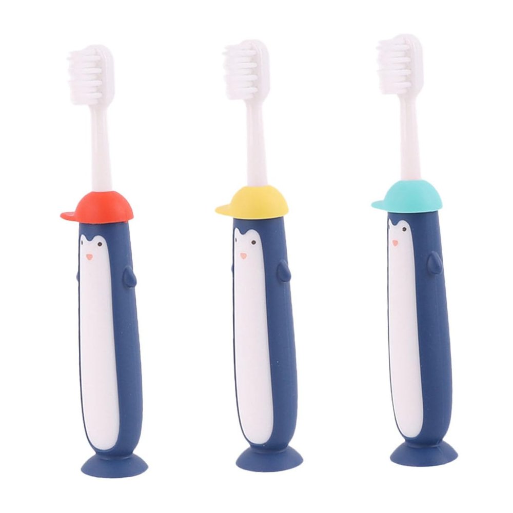 GOOHOCHY 3pcs Cartoon Manual Toothbrushes for Ages Soft Bristles Oral Care Tools with Cute Character Handles Comfortable Grip for Boys and Blue Yellow Red