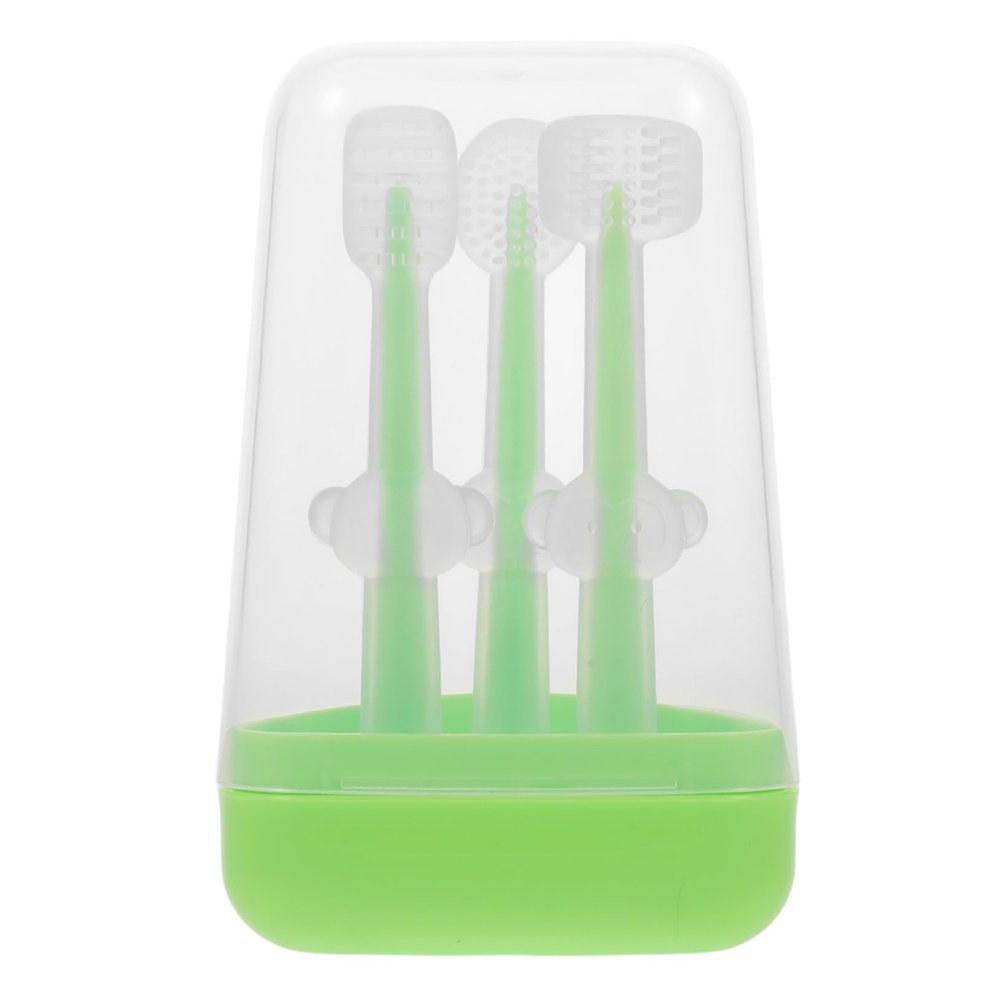 NOLITOY Silicone Toothbrush for Newborns Soft Finger Toothbrush Tongue Coating Cleaner Gum Brush for Gentle Oral Care Ergonomic Design with Transparent Stand for Easy Storage