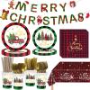 LAIAMER 194 Pcs Christmas Paper Plates & Napkins Sets,Christmas Dinnerware/Tableware Disposable Sets Including Cups Straws Plastic Cutlery Banner Tablecloth for Xmas Party Supplies,Serves 24 Guests view 1