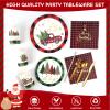 LAIAMER 194 Pcs Christmas Paper Plates & Napkins Sets,Christmas Dinnerware/Tableware Disposable Sets Including Cups Straws Plastic Cutlery Banner Tablecloth for Xmas Party Supplies,Serves 24 Guests view 4