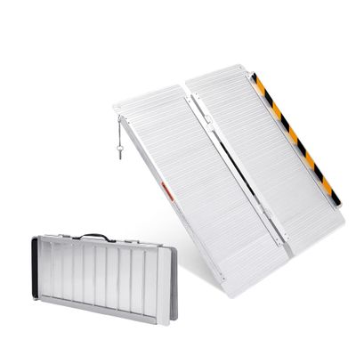 Heavy Duty 600Lb Capacity Aluminum Wheelchair Ramp Portable Folding Threshold Ramp w/Safety Lock & Non-Slip Surface! Lightweight for Car, Door, Steps, Curbs - Mobility Scooter/Walker Access