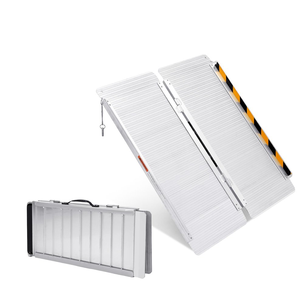 Heavy Duty 600Lb Capacity Aluminum Wheelchair Ramp Portable Folding Threshold Ramp w/Safety Lock & Non-Slip Surface! Lightweight for Car, Door, Steps, Curbs - Mobility Scooter/Walker Access