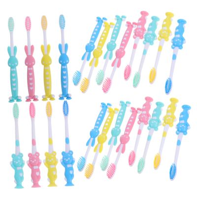 Holibanna 32pcs Toothbrush with Soft Bristles Cute Cartoon Animal Design Suction Cup Feet for Stand-up Storage Bulk Travel Tooth Brush Kit for Boys