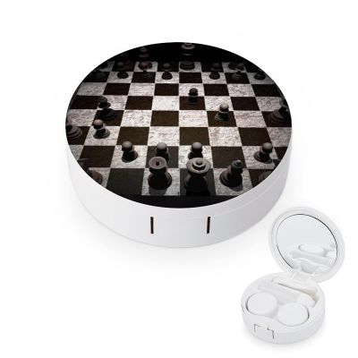 FodPand International Chess Contact Lens Case,Compact Portable Circle Contacts Lenses Case with Mirror Tweezers Contacts Lenses Container for Travel Daily Life