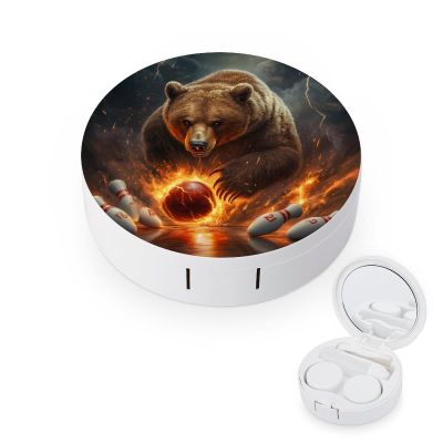 Bear Bowling Contact Lens Case Portable Travel Box Holder with Mirror
