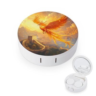 Chinese Phoenixes Contact Lens Case Portable Travel Box Holder with Mirror