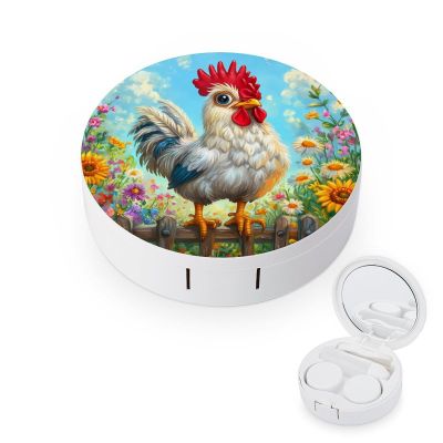 Chicken Contact Lens Case Portable Travel Box Holder with Mirror