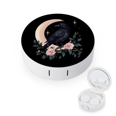 Black Raven Crow Contact Lens Case Portable Travel Box Holder with Mirror
