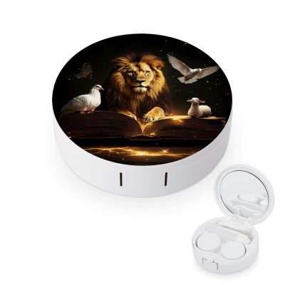 Christian Lion Sheep Dove Contact Lens Case Portable Travel Box Holder with Mirror