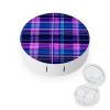 Blue Purple Plaid Print Contact Lens Case Portable Travel Box Holder with Mirror view 1