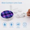 Blue Purple Plaid Print Contact Lens Case Portable Travel Box Holder with Mirror view 3