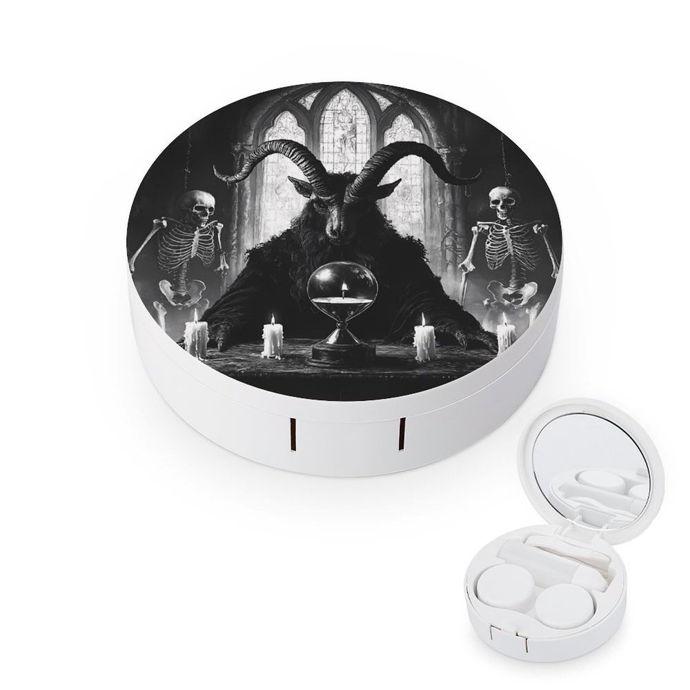 Baphomet Satan Goat Contact Lens Case Portable Travel Box Holder with Mirror