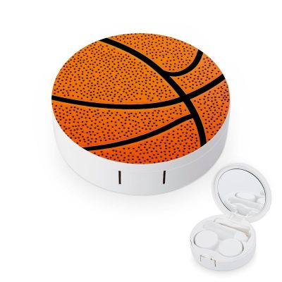 Basketball Background Contact Lens Case Portable Travel Box Holder with Mirror
