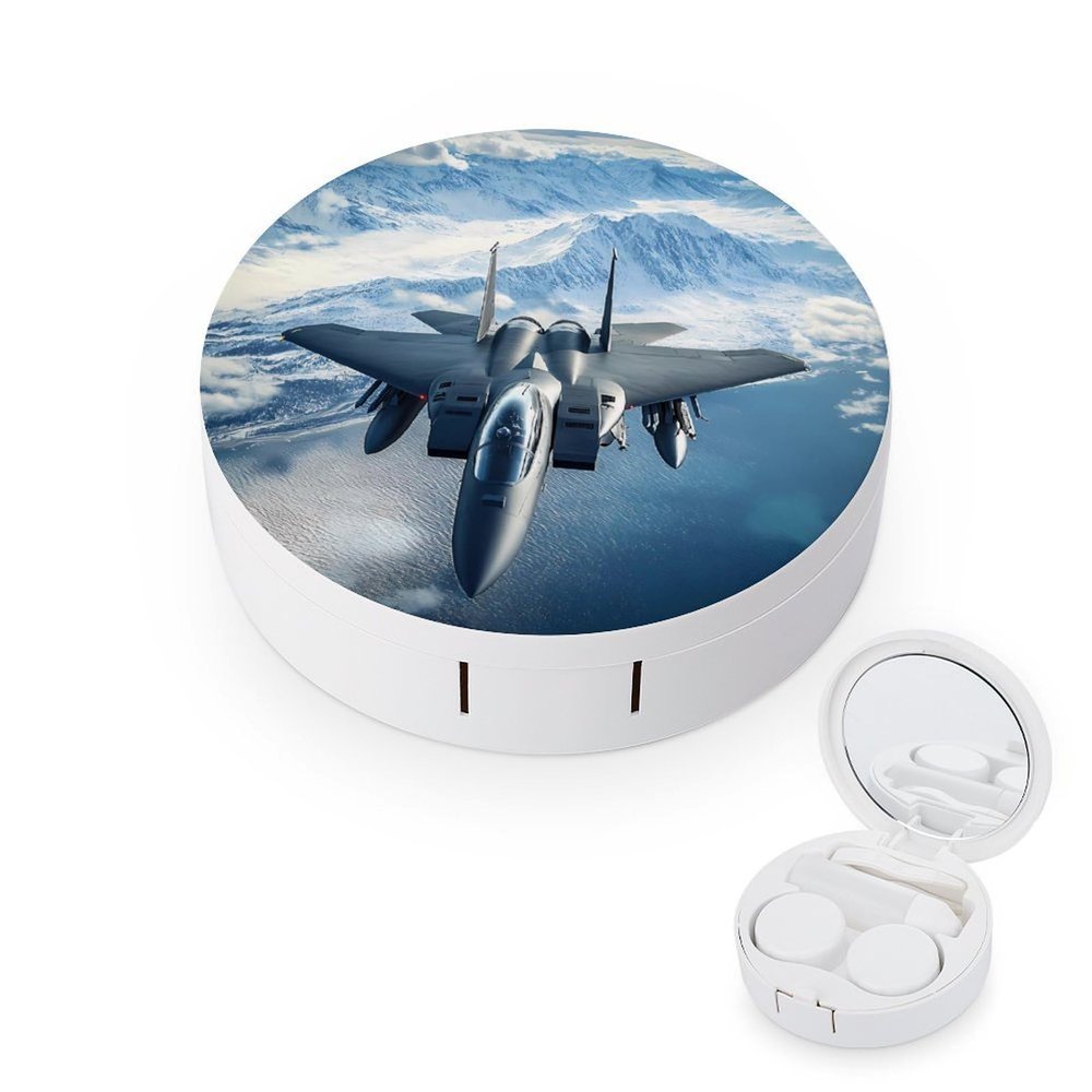 Aircraft Fighter Jet F-15 Ea-gles Flying Contact Lens Case Portable Travel Box Holder with Mirror