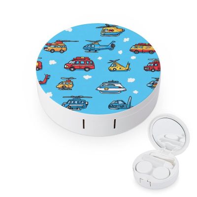 Fire Truck Helicopter Contact Lens Case Portable Travel Box Holder with Mirror