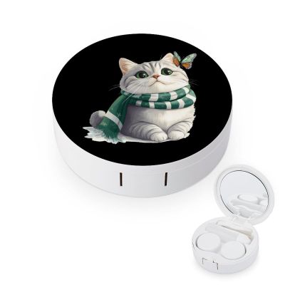 Cat Butterfly Contact Lens Case Portable Travel Box Holder with Mirror