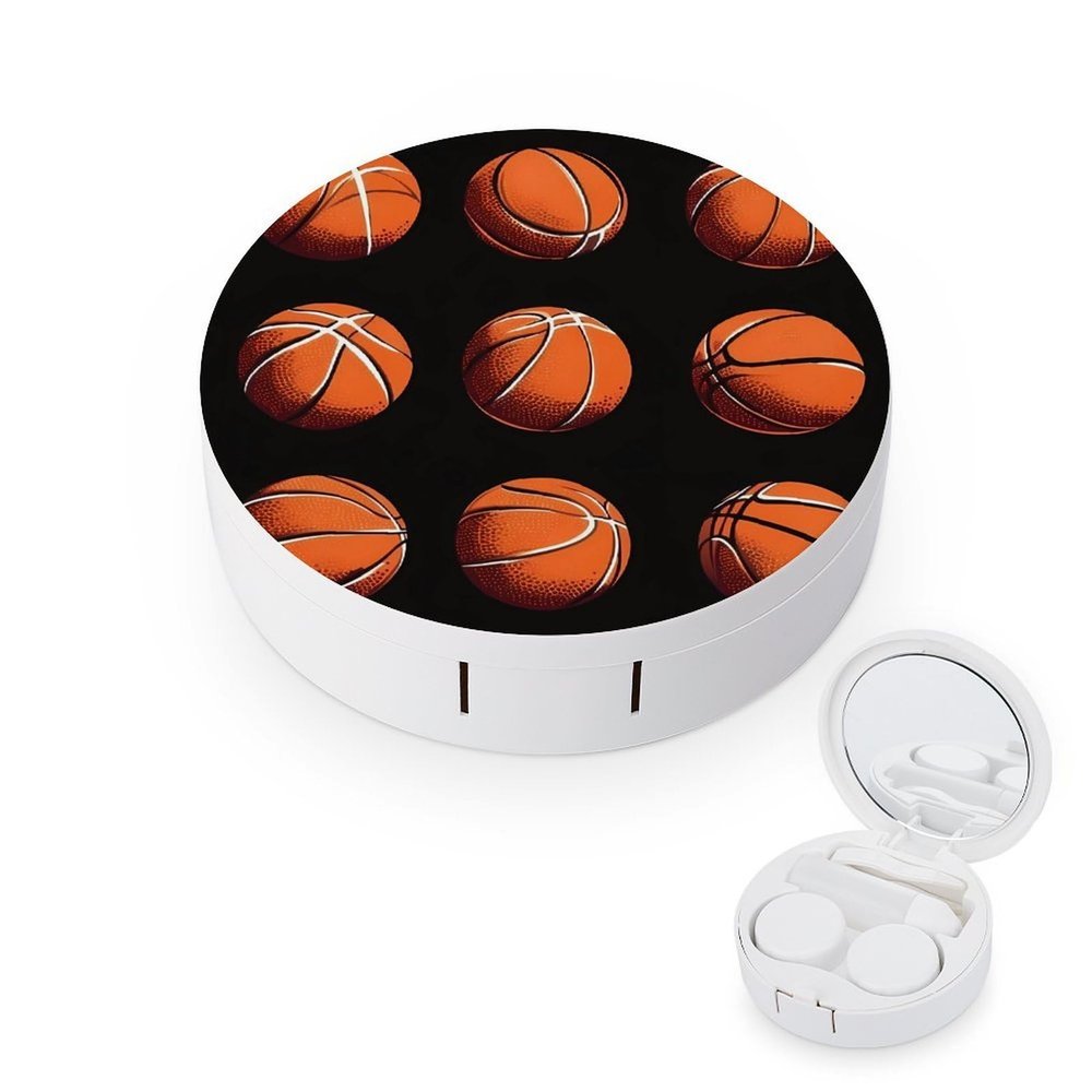 Basketball Contact Lens Case Portable Travel Box Holder with Mirror