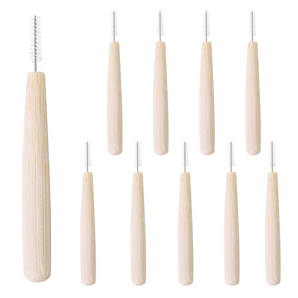 SALERUAQI Bamboo Handle Interdental Brushes Toothpick Dental Flossing Head Toothpick Cleaning Tool for Sensitive Teeth Post-Dental Care 10pcs