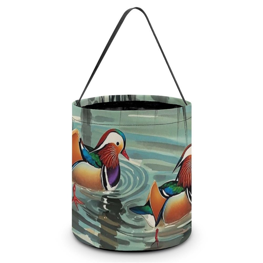 FodPand Chinese Style Mandarin Ducks Halloween Trick Or Treat Bucket, Reusable Goodie Candy Basket, Snack Bag Large Gift Tote Bags with Handles for Gifts Wrapping Party Favors Supplies