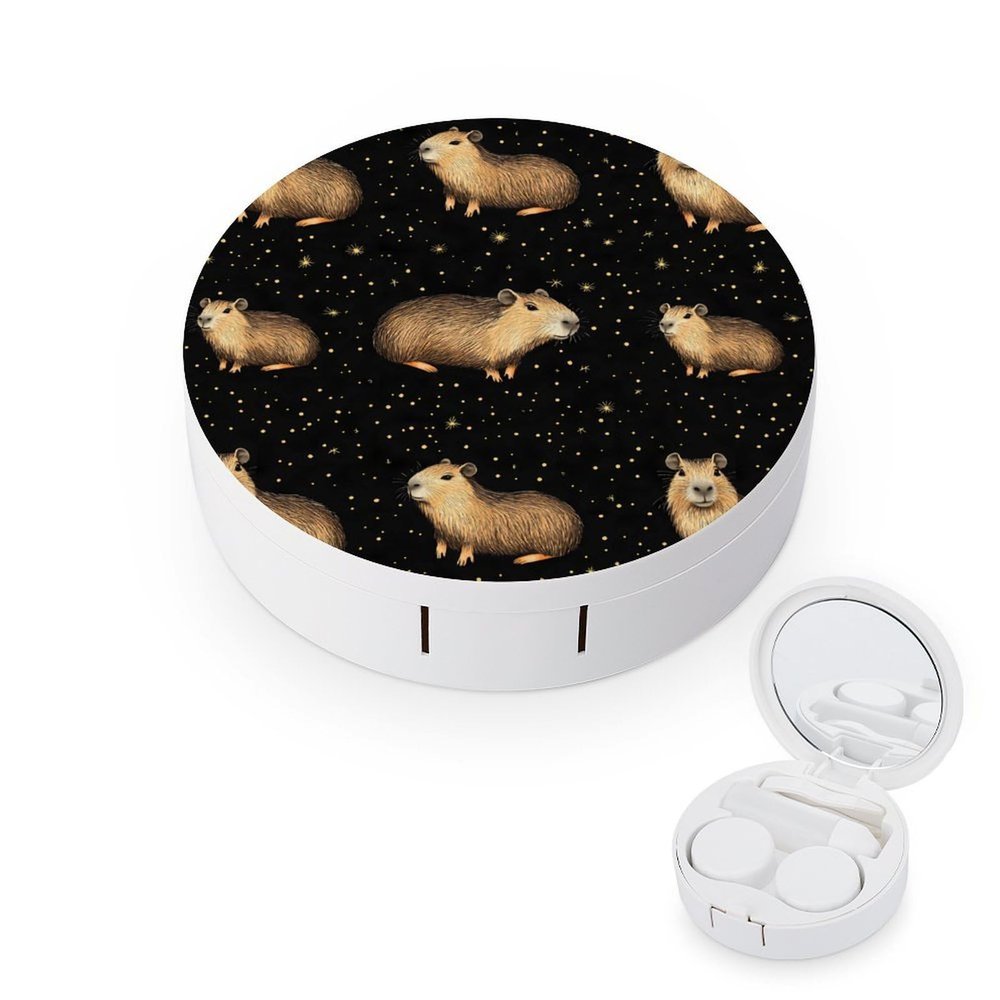 Capybara Contact Lens Case Portable Travel Box Holder with Mirror