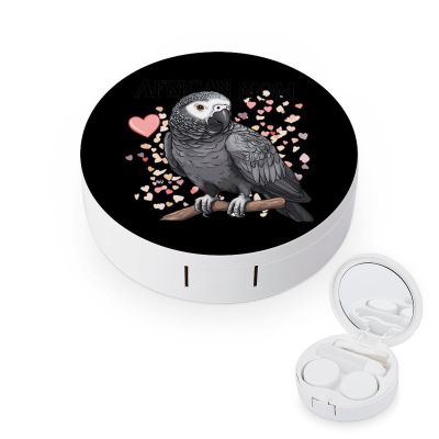 Beautiful African Grey Parrot Contact Lens Case Portable Travel Box Holder with Mirror