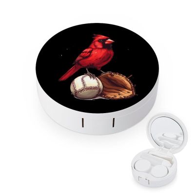 Red Cardinal Baseball Contact Lens Case Portable Travel Box Holder with Mirror