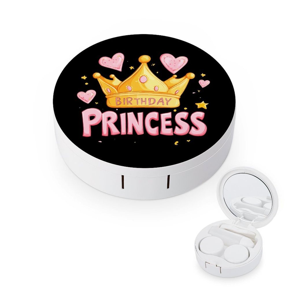 Birthday Princess Contact Lens Case Portable Travel Box Holder with Mirror