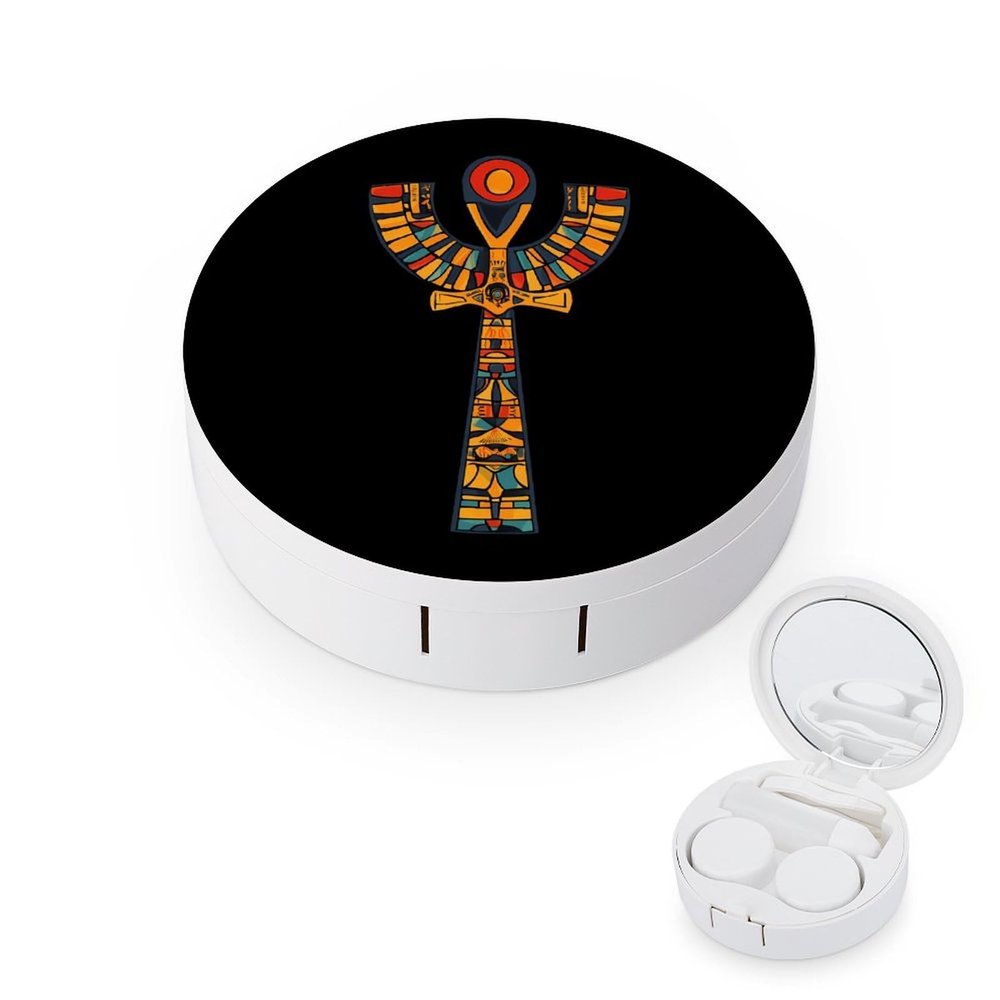 Ankh Egyptian Contact Lens Case Portable Travel Box Holder with Mirror
