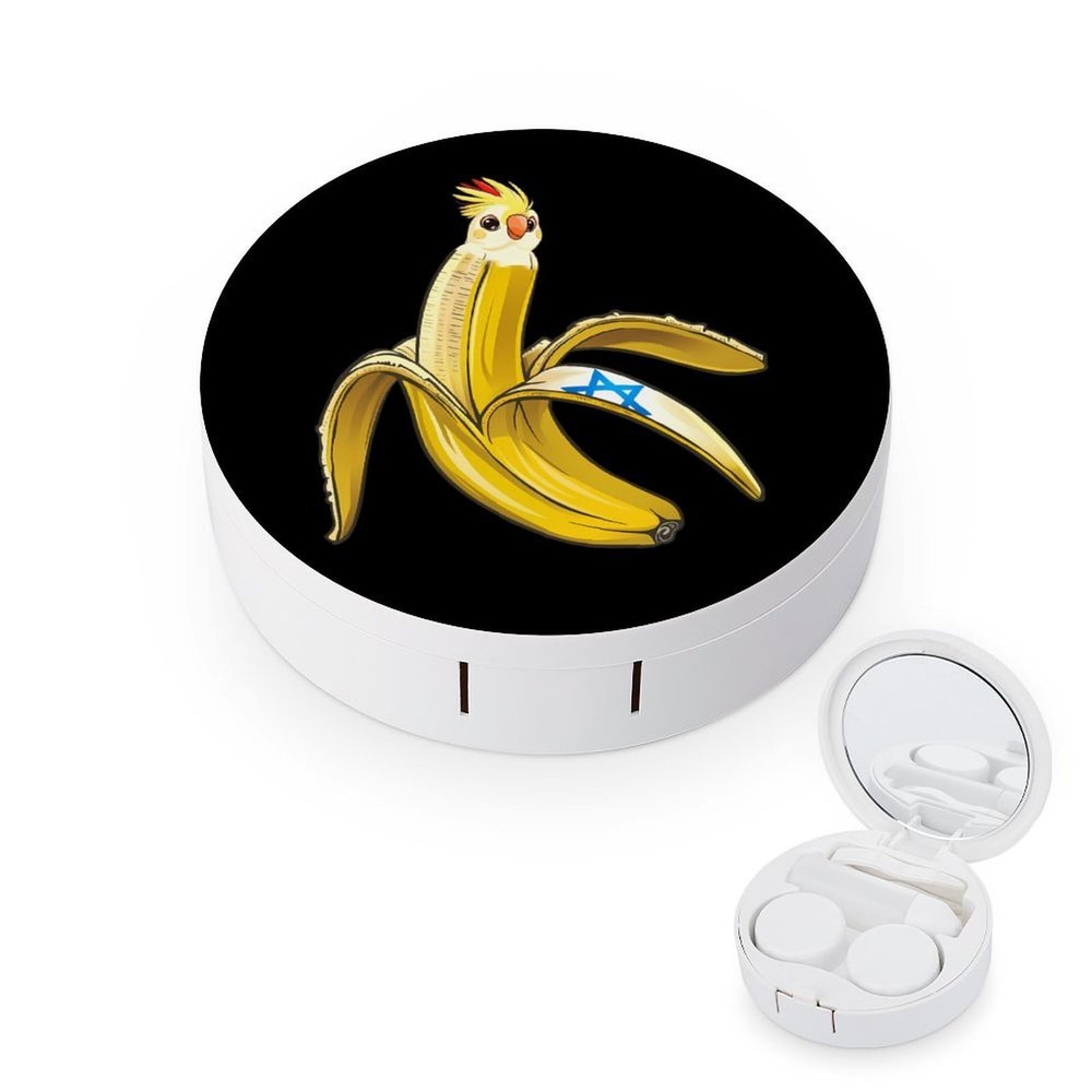 Banana Cockatiel Israel Flag Contact Lens Case Portable Travel Box Holder with Mirror